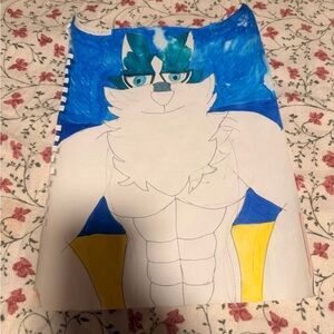 Blue and Yellow Illustrated Character Drawing